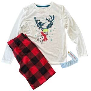 Cat & Jack Boys’ 2 Piece Christmas Pajamas Reindeer Christmas Lights Size 8